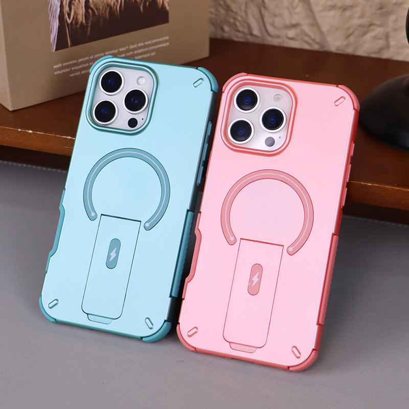 Wireless charging magnetic phone case with invisible foldable stand