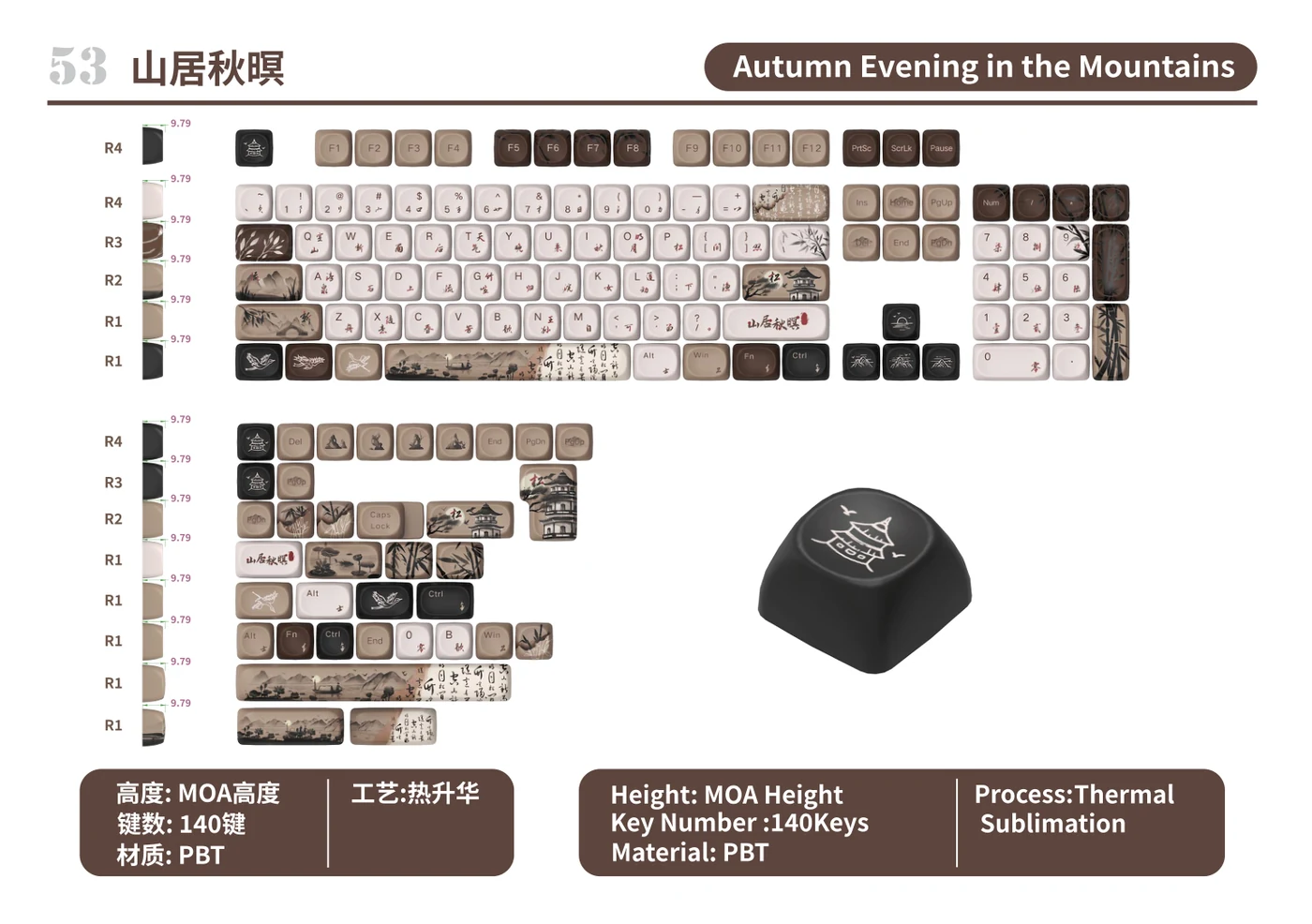 Autumn Evening in the Mountains Keycap Set keycap layout and specifications
