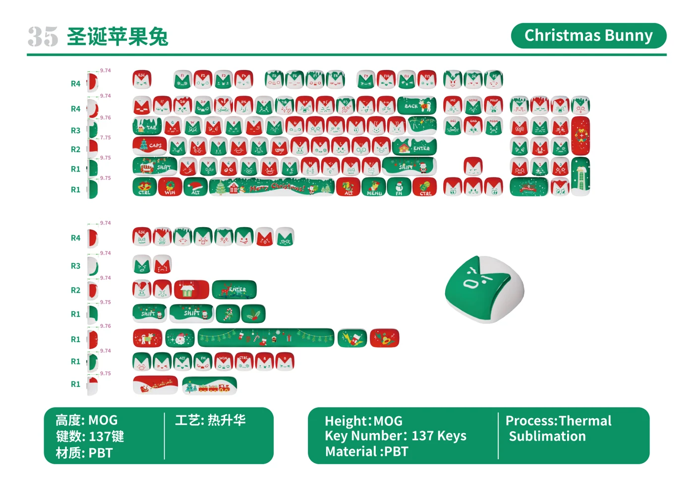 Christmas Bunny Keycap Set keycap layout and specifications