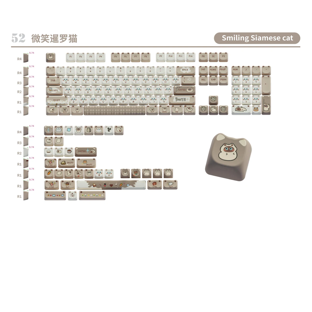 Smiling Siamese Cat Keycap Set product image