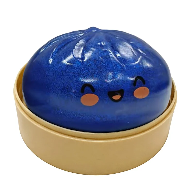 DOWMOO Blue Steamed Bun Shape Squeeze Toy with Steamer Box Stress Relief Toy for Adult Kids - 1 Piece - 1