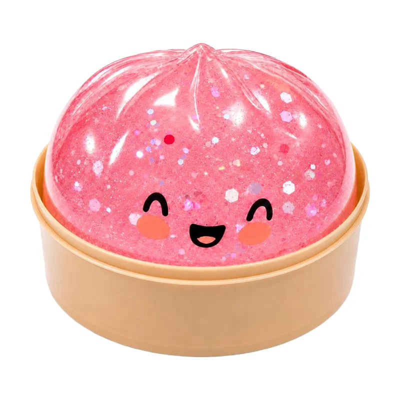 DOWMOO Transparent Pink Steamed Bun Shape Squeeze Toy with Steamer Box Stress Relief Toy for Adult Kids - 1 Piece - 1