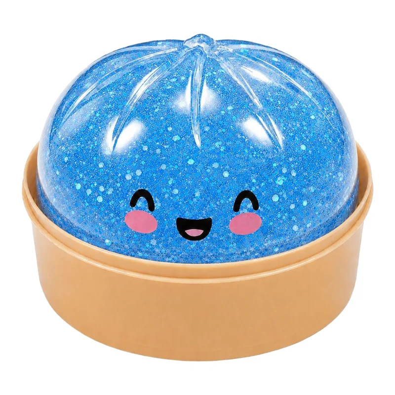 DOWMOO Blue Sequins Steamed Bun Shape Squeeze Toy with Steamer Box Stress Relief Toy for Adult Kids - 1 Piece - 1