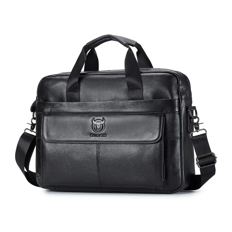 BULLCAPTAIN 046 Top Layer Cowhide Leather Laptop Briefcase for Men Business Crossbody Bag with Shoulder Strap - Black - 1