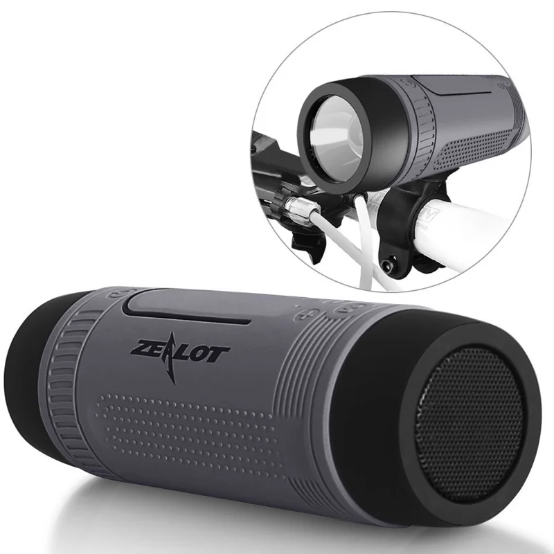 ZEALOT S1 Outdoor Bike Mount Waterproof Wireless Bluetooth-compatible Speaker with Flashlight / Power Bank / TF / FM Function - Grey - 1
