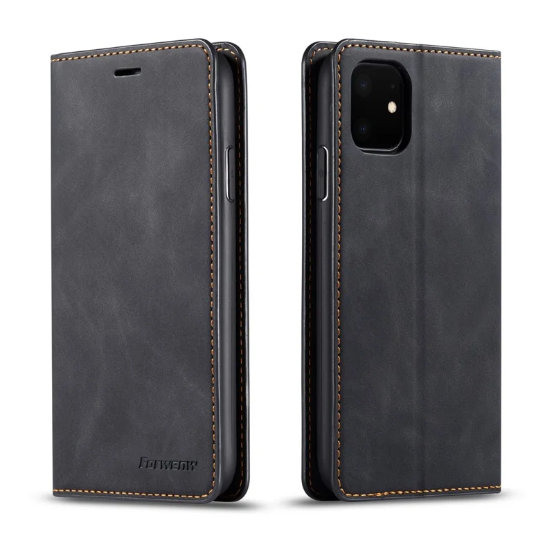 FORWENW Fantasy Series Silky Touch Leather Wallet Phone Case with Stand Covering for iPhone 11 6.1 inch (2019) - Black - 1