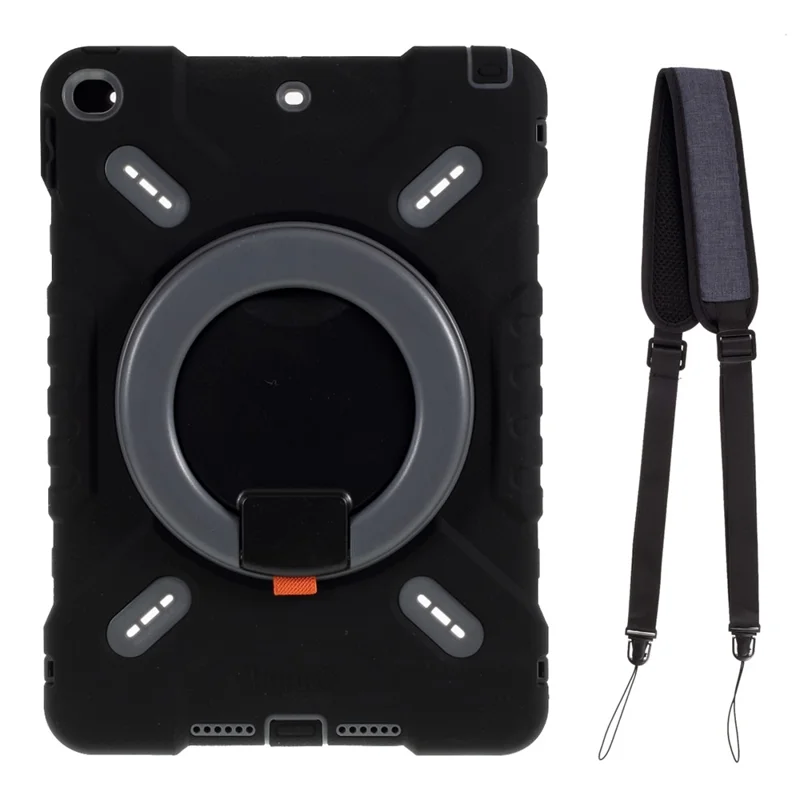 PEPKOO Shock-proof Silicone Plastic Kid Dual Protective Kickstand Case with Shoulder Strap for iPad 10.2 (2021)/(2020)/(2019)/Air 10.5 inch (2019) - Black - 1