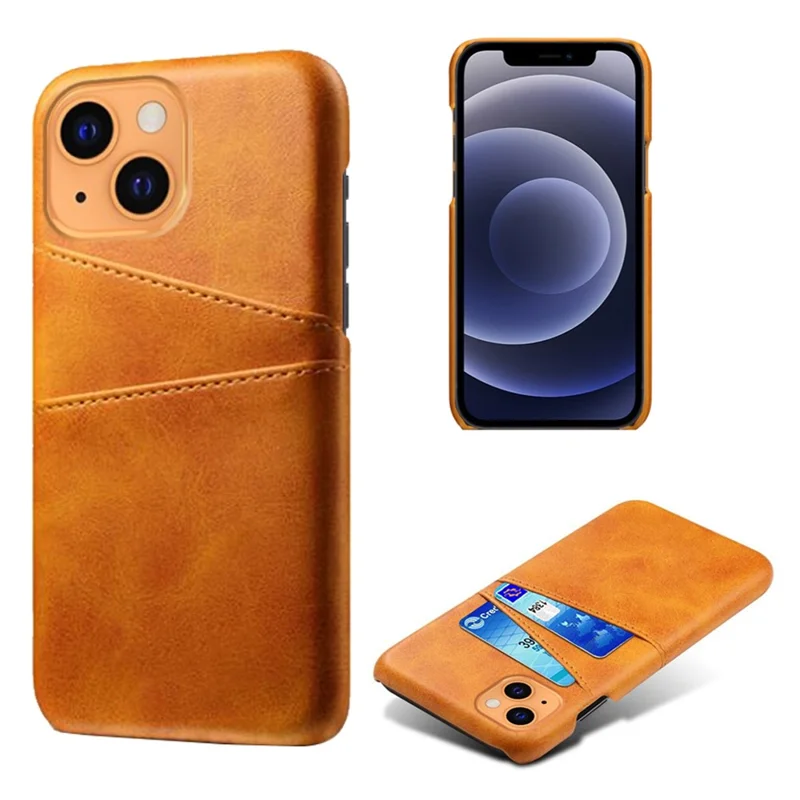 KSQ PU Leather + PC Combo Case for iPhone 13 mini 5.4 inch, Anti-Scratch Protective Hard Shell Back Cover with Dual Card Slots - Orange - 1