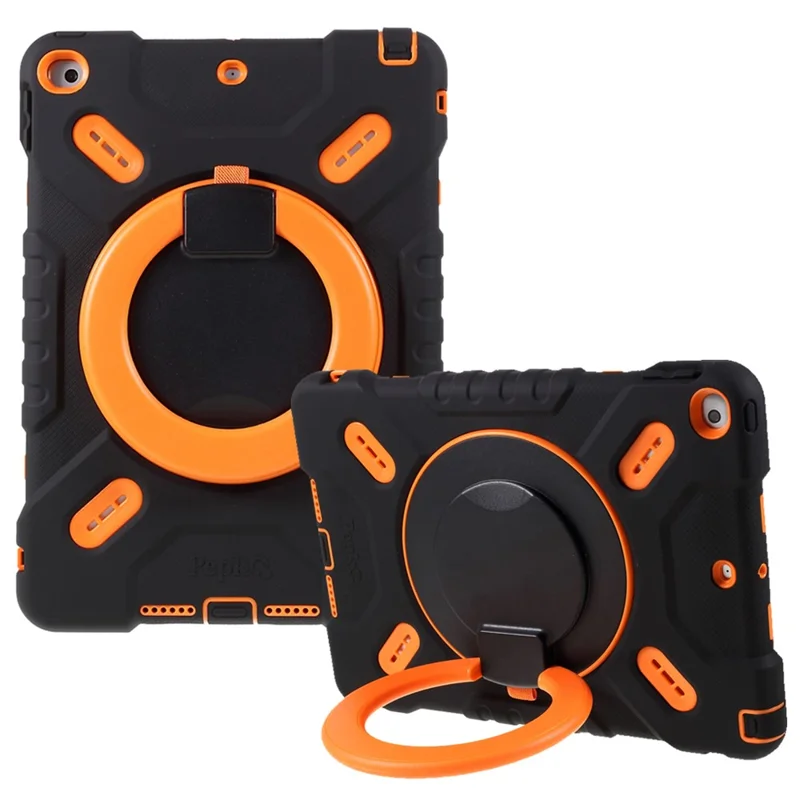 PEPKOO 360° Rotary Kickstand PC + Silicone Combo Support Tablet Cover for iPad 10.2 (2021)/(2020)/(2019)/Air 10.5 inch (2019) - Black/Orange - 1
