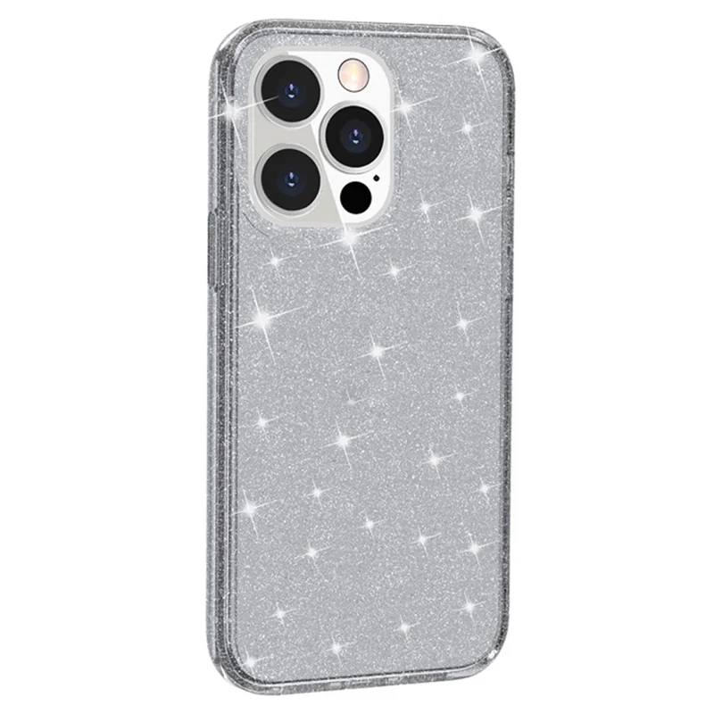 For iPhone 15 Pro Max Sparkly Glitter Protective Case Hard PC + Soft TPU Anti-scratch Phone Cover - Grey - 2