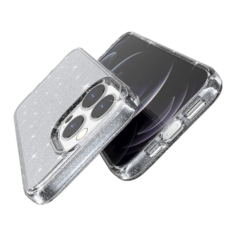 For iPhone 15 Pro Max Sparkly Glitter Protective Case Hard PC + Soft TPU Anti-scratch Phone Cover - Grey - 4