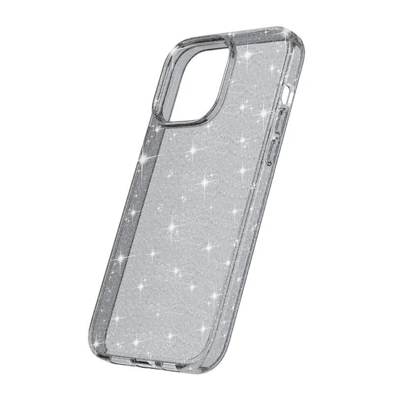 For iPhone 15 Pro Max Sparkly Glitter Protective Case Hard PC + Soft TPU Anti-scratch Phone Cover - Grey - 6