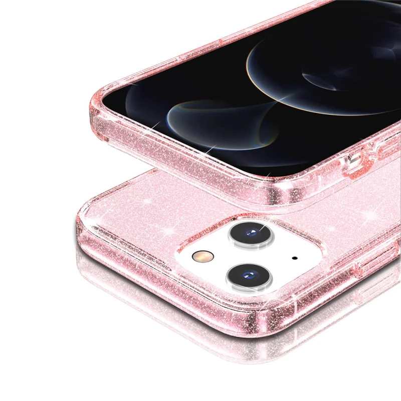 For iPhone 15 Bump Proof Protective Case Sparkly Glitter Hard PC + Soft TPU Phone Cover - Pink - 5