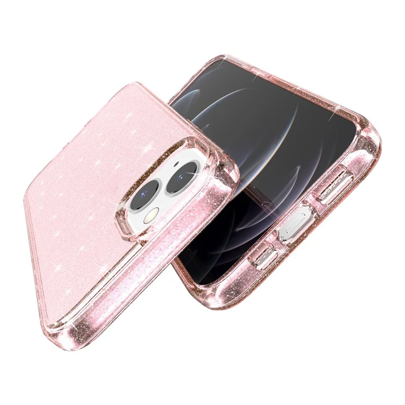 For iPhone 15 Bump Proof Protective Case Sparkly Glitter Hard PC + Soft TPU Phone Cover - Pink - 6