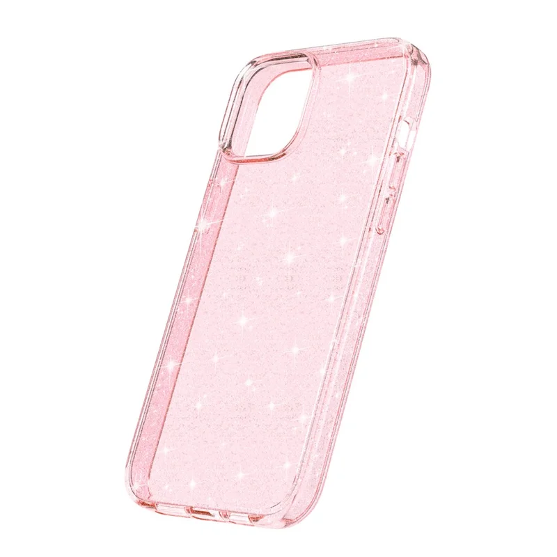 For iPhone 15 Bump Proof Protective Case Sparkly Glitter Hard PC + Soft TPU Phone Cover - Pink - 7