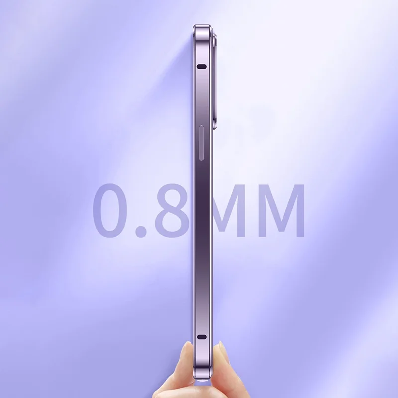For iPhone 15 Plus Straight Edge Phone Case Double Sides Tempered Glass Metal Frame Magnetic Cover with Buckle - Purple - 5