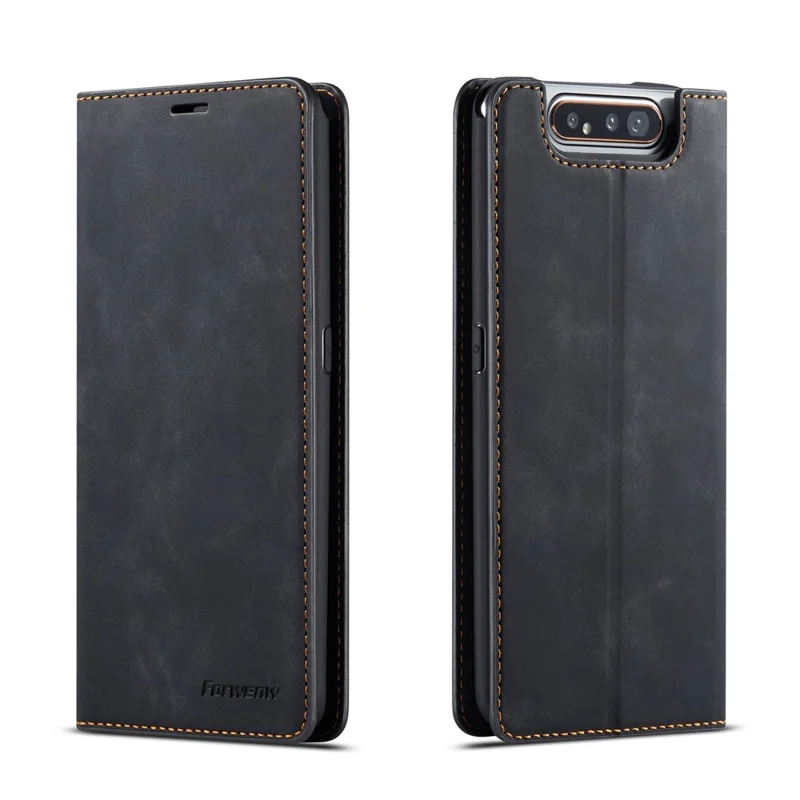 FORWENW Fantasy Series for Samsung Galaxy A80/A90 Silky Touch Leather Wallet Case Cover - Black - 1