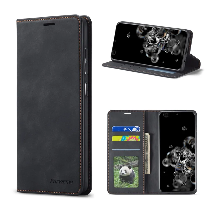 FORWENW Fantasy Series Wallet Leather Phone Stand Case for Samsung Galaxy S21 4G/5G - Black - 1