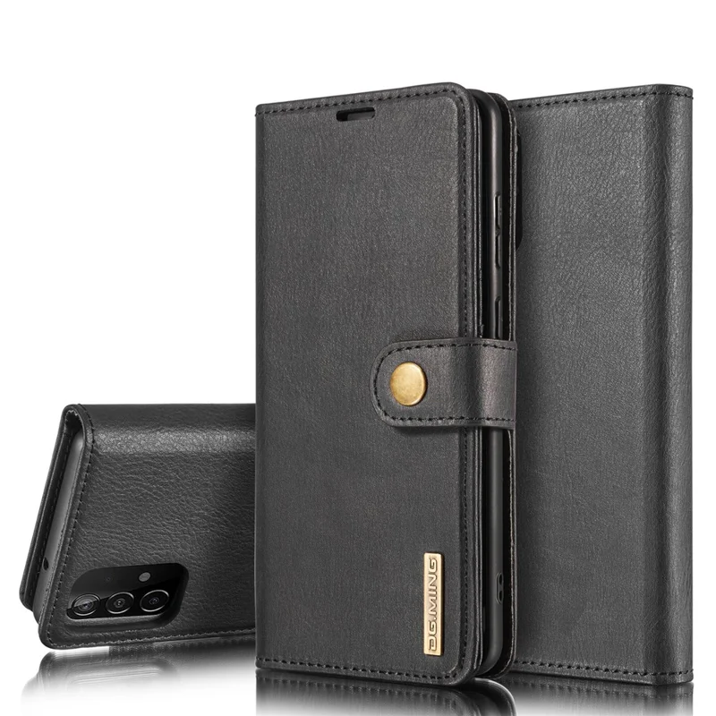 DG.MING Cover for Samsung Galaxy A52 4G / 5G / A52s 5G Detachable 2-in-1 Split Leather Wallet Shell + PC Back Case - Black - 1