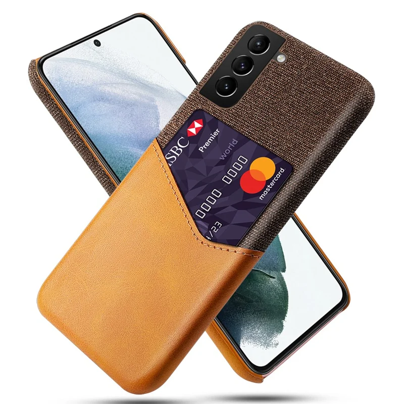 KSQ Cloth Texture Hybrid Shockproof Back Phone Case Cover with One Card Slot for Samsung Galaxy S22 5G - Orange - 1