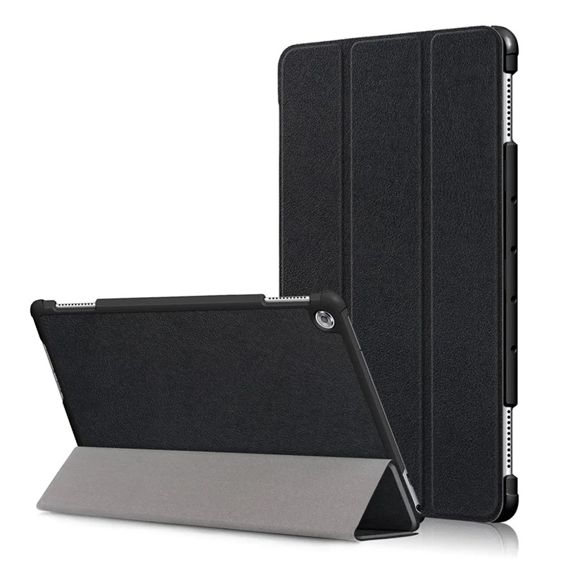 For Huawei Mediapad M5 Lite 10.1 Tri-fold Stand Auto-wake / sleep Smart Leather Case - Black - 1