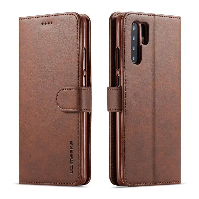 LC.IMEEKE Wallet Leather Stand Case for Huawei P30 Pro Cell Phone Accessory Textured PU Leather Case - Coffee - 1