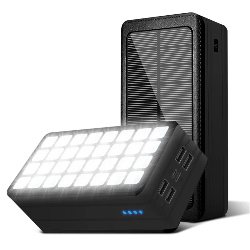 PSOOO PS-900 50000mAh Power Bank External Battery Pack with 32-LED Camping Light [4 Output and 2 Input] - Black - 1