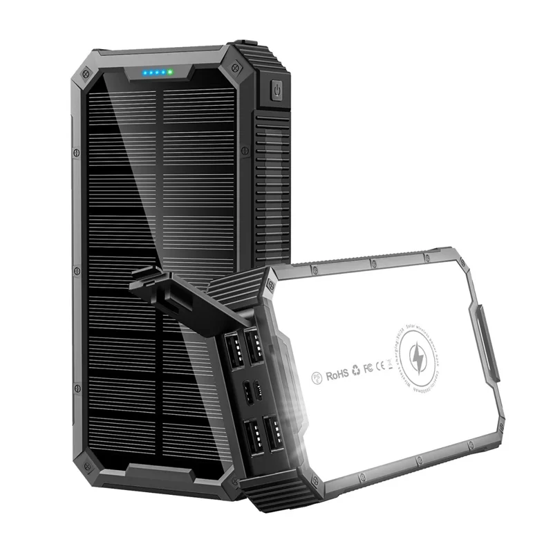 PSOOO PS-161 36800mAh Solar Power Bank Fast Qi Wireless Charger with Camping Light - Black - 1
