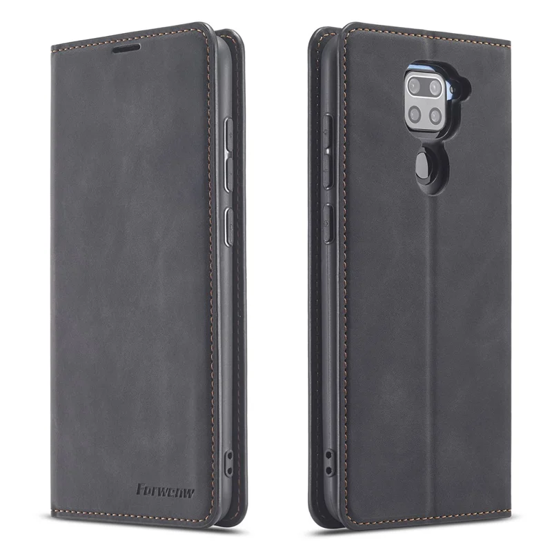 FORWENW Fantasy Series Silky Touch Leather Case for Xiaomi Redmi Note 9 / Redmi 10X 4G - Black - 1