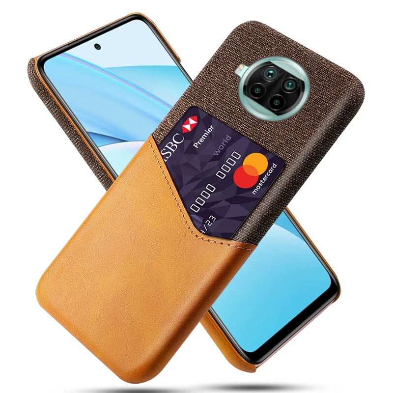 KSQ Card Holder Cloth + PU Leather Coated PC Back Cover for Xiaomi Mi 10T Lite 5G/Mi 10i 5G/Redmi Note 9 Pro 5G - Brown - 1
