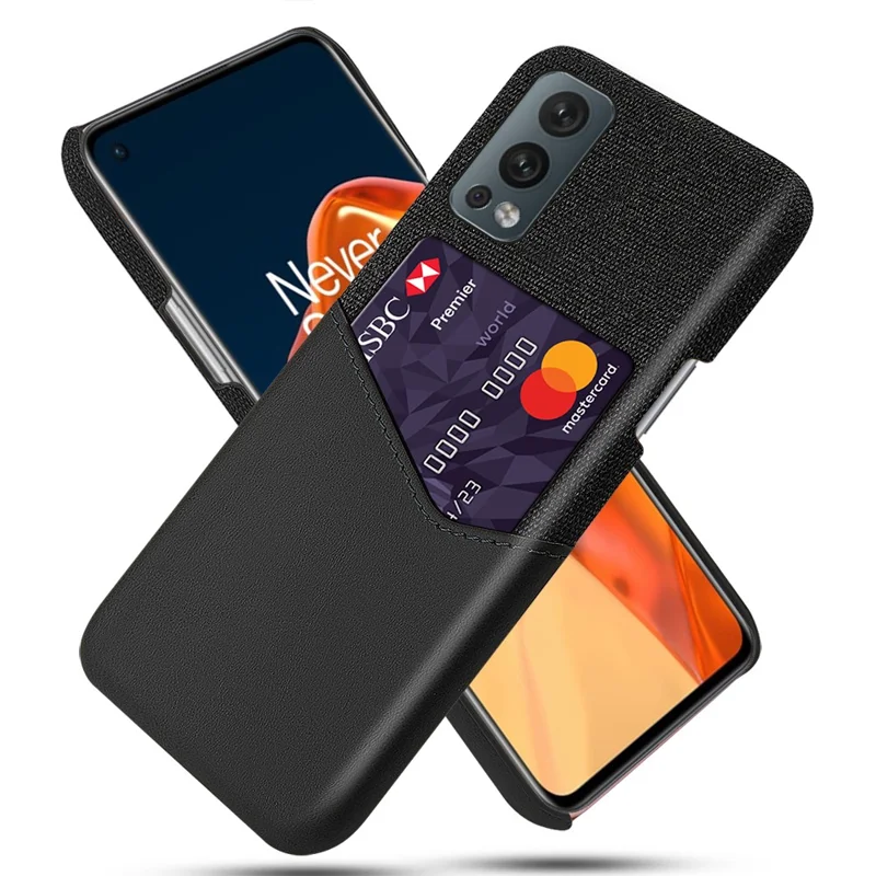 KSQ Back Card Slot Design Full Coverage Cloth Texture Hybrid Phone Case Cover for OnePlus Nord 2 5G - Black - 1