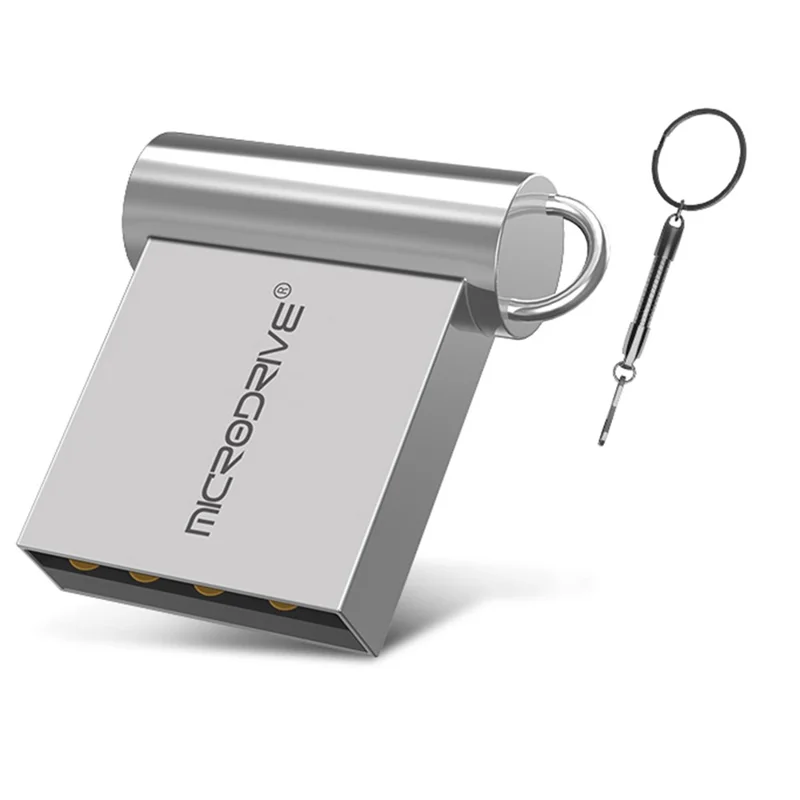 MICRODRIVE 4GB USB 2.0 Mini Metal Flash Drive with Hook - Grey - 1