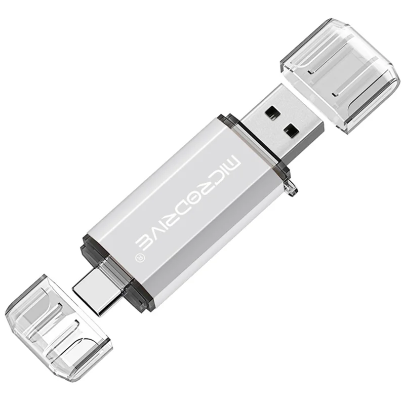 MICRODRIVE 64GB 2-in-1 USB 2.0 / Type-C U-Disk Phone Laptop Computer Flash Disk - White - 1