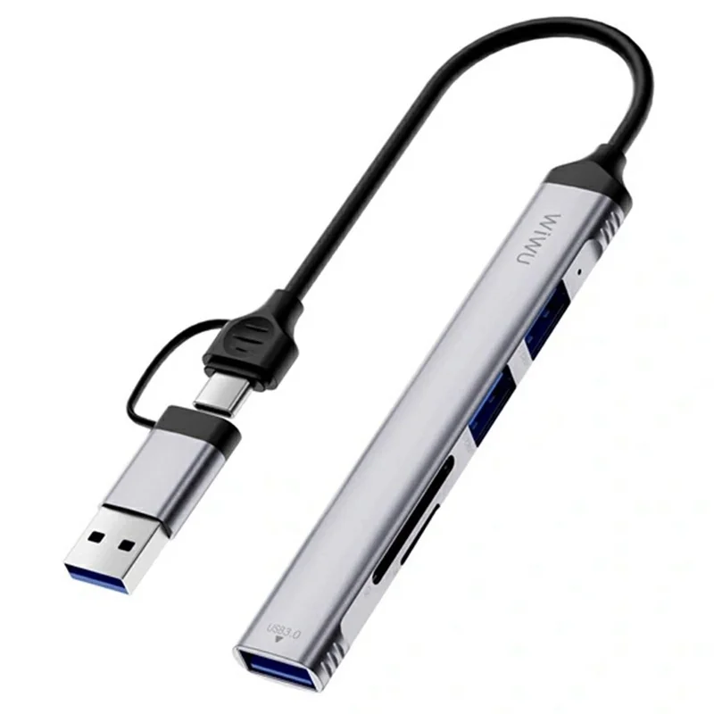 WIWU HB003 5 in 1 Multifunction Hub USB + Type C to USB 3.0 / 2x USB 2.0 / SD and TF Card Reader Expansion Dock - 1