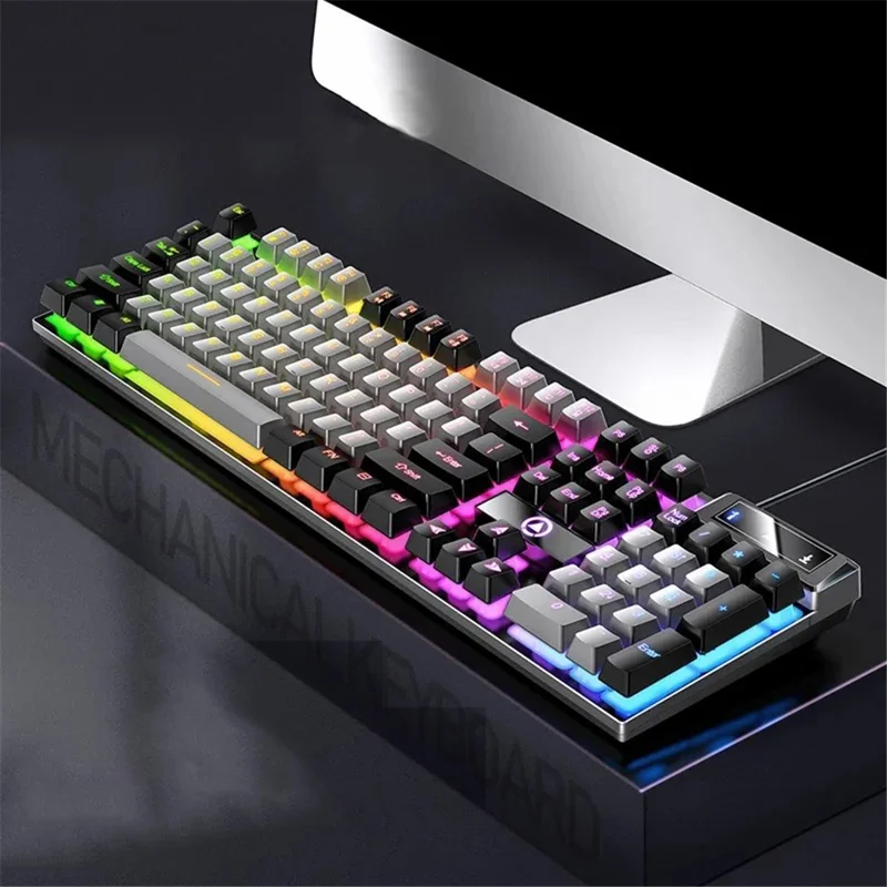 YINDIAO K500 Backlit Wired Gaming Keyboard Ambient Light Home Computer Keyboard - Grey+Black / Mix Light - 1