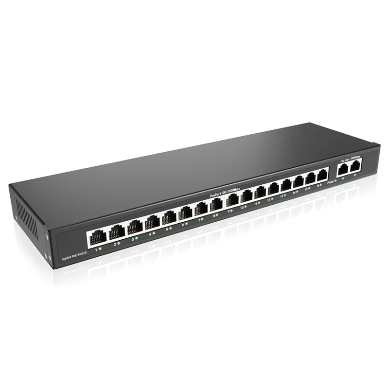 ZOSI 16-Port Gigabit Poe Switch with 2 Gigabit Uplink Ports 156W for 16 Poe+ Ports IEEE802.3af / at - US Plug - 1
