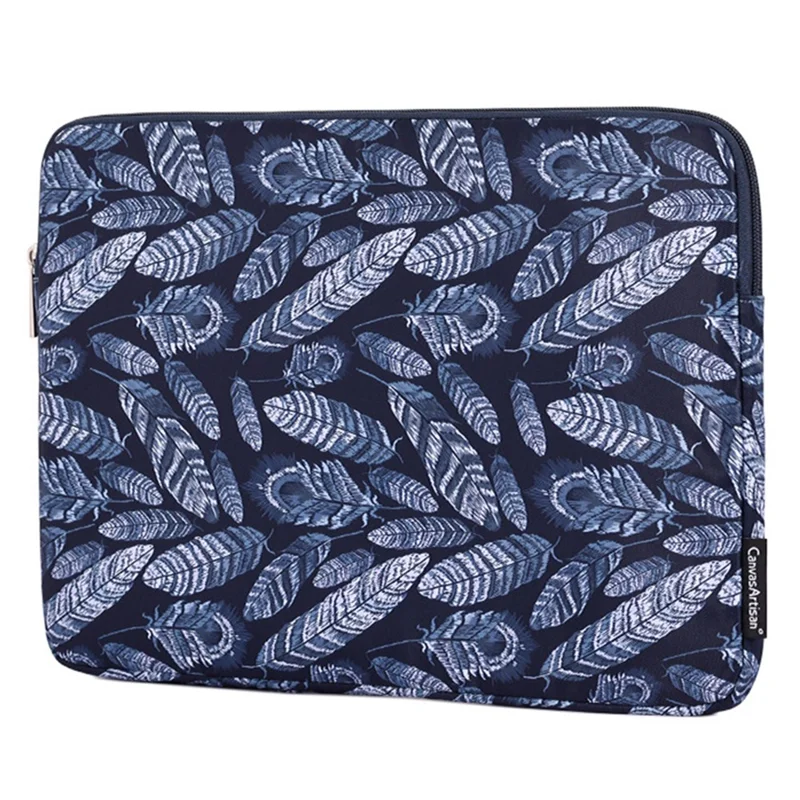 CANVASARTISAN H4-03 Notebook Liner Bag Leaves Pattern Portable Zipper Case Cover for 13-inch Laptop - 1