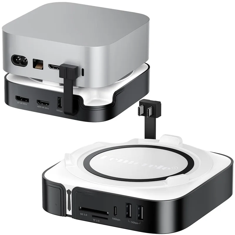 LEMORELE TC800 9-in-1 USB-C Hub for Mac Mini M4 / M4 Pro USB TF SD Card 10Gbps M.2 NVMe SSD Slot Dual 4K 60Hz Expansion Dock - Black - 1
