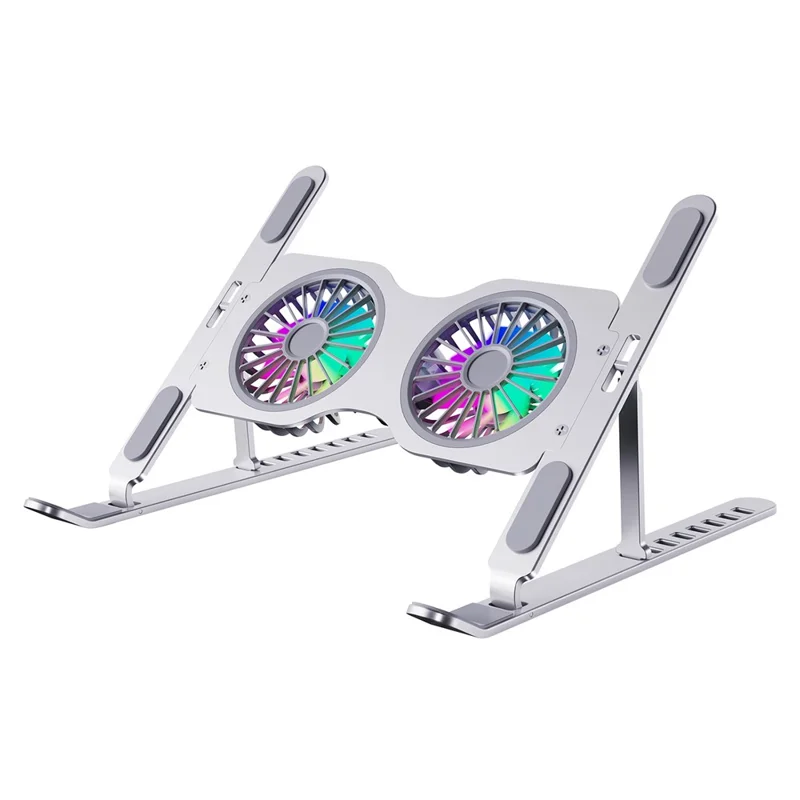 R-JUST HZ45 Foldable Height Adjustable Dual Fan Laptop Cooling Stand Notebook Metal Cooler - Silver - 1