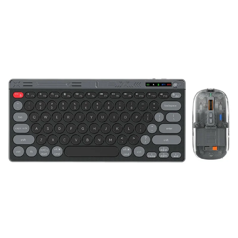 HXSJ MK781 Type-C Wireless 2.4G Bluetooth-compatible Keyboard Mouse Set 78 Keys Triple Mode Clear Shell Keyboard Mouse for Business - Grey Black - 1