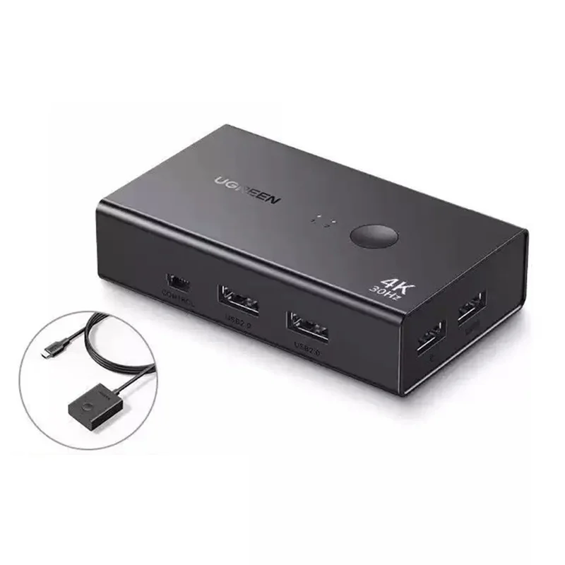 UGREEN CM607 90809 4K 30Hz HD KVM Switch 2 In 1 Out with Desktop Controller for Dual PC Share - Black - 1