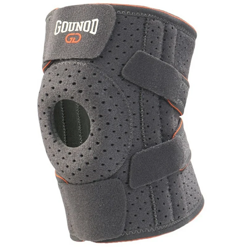 GOUNOD HJ0106 1Pc Sports Knee Brace Support Joint Protection Compression Sleeve with Steel Bar for Running / Cycling - Grey+Orange - 1
