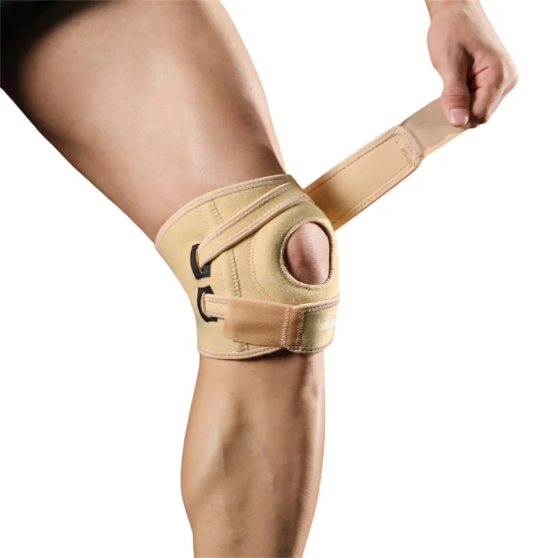 VBOSI 5538V 1Pc Sports Compression Patella Strap Adjustable Knee Patella Brace Shock Absorption One Size Fits All for Running Cycling - Beige - 1