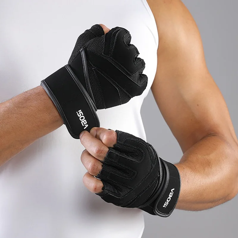 VBOSI 6104V Fitness Gloves Half Finger Workout Training Gloves with Compression Wrist Strap for Weightlifting Gym - Black/M - 1