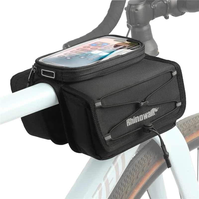 RHINOWALK BCT0205 Bike Frame Bag Bicycle Top Tube Bag Waterproof Saddle Bag with Rain Cover for Outdoor Cycling - Black - 1