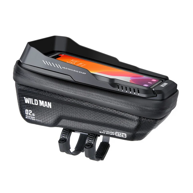WILD MAN XT2S Cycling Phone Holder Mountain Bike Tube Bag EVA Hard Shell Front Frame Bag - Black/1L - 1