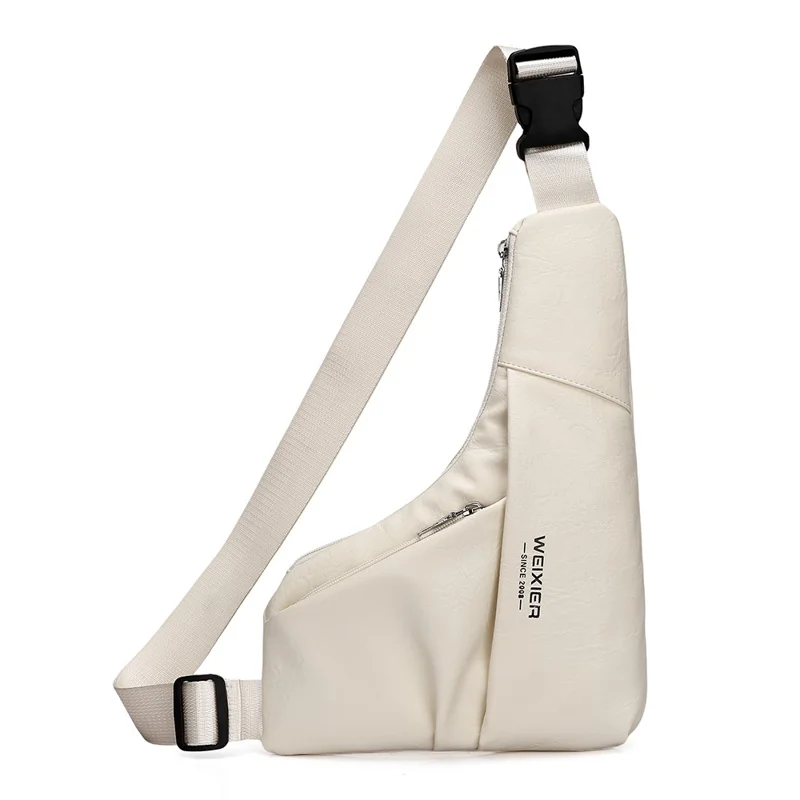 WEIXIER X453 Crossbody Chest Bag Fashionable Minimalist Design Water-Resistant PU Leather Bag with Front Zipper Pockets - Beige - 1
