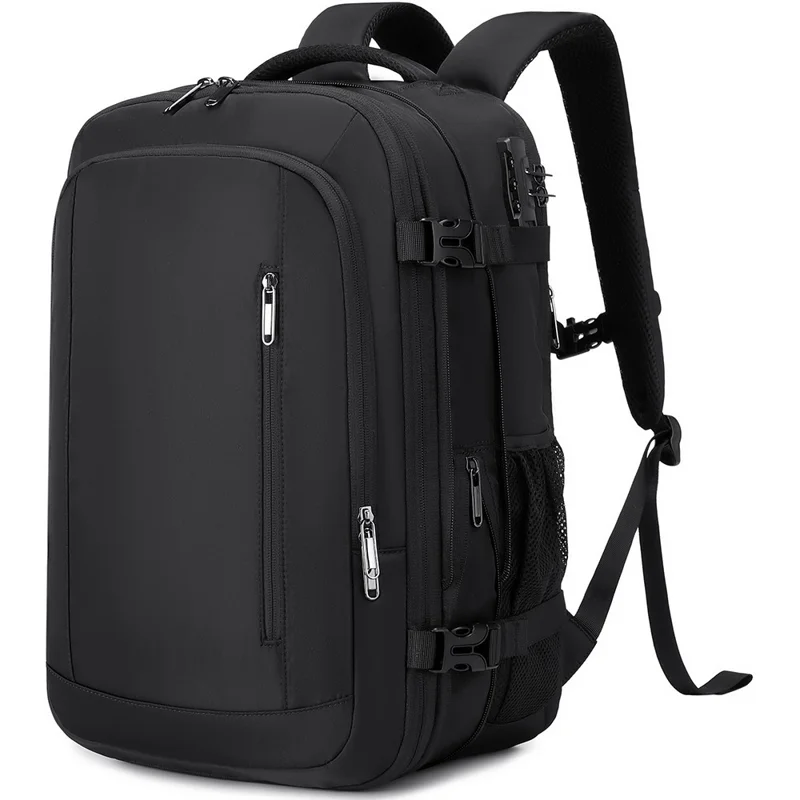 POSO PS-679 Laptop Backpack with Vacuum Sealed Compression Pouch Password Lock Expandable Travel Shoulder Bag - Black - 1