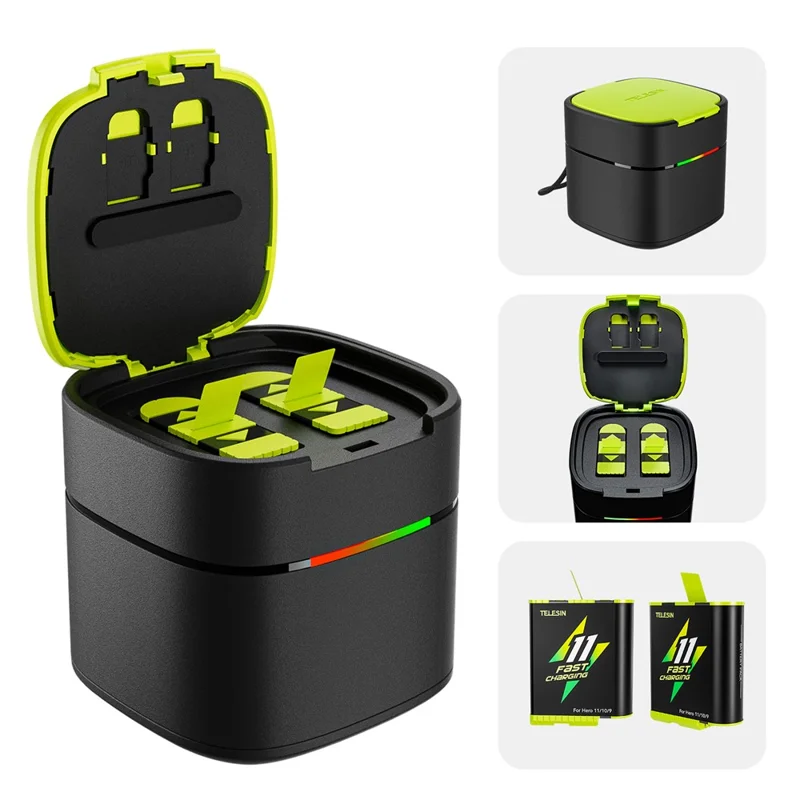 TELESIN GP-FCK-B11 For GoPro Hero 11 2-Slot Battery Charger Case Quick Charging Batteries Storage Box with 2 1750mAh Batteries - 1