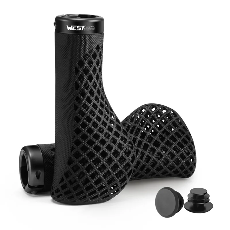 WEST BIKING YP0804100 3D Printed Bike Grips Anti-slip Shock Absorbing Handlebar Grips with Aluminum Alloy Lock Ring - Black - 1